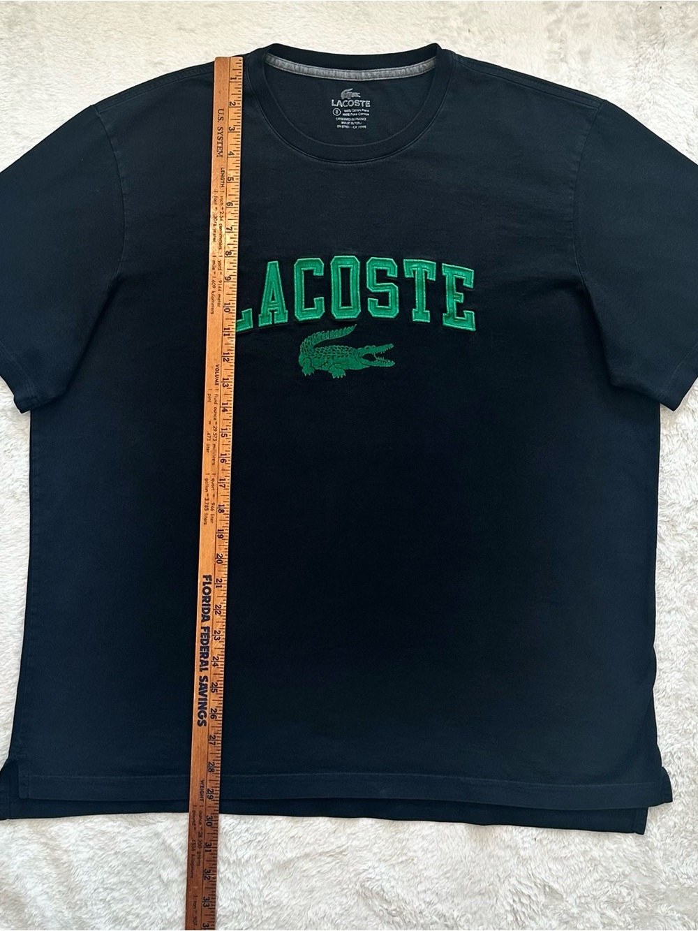 Lacoste Men’s Black Short Sleeve Tee with Green Logo Appliqué - Picture 6 of 6